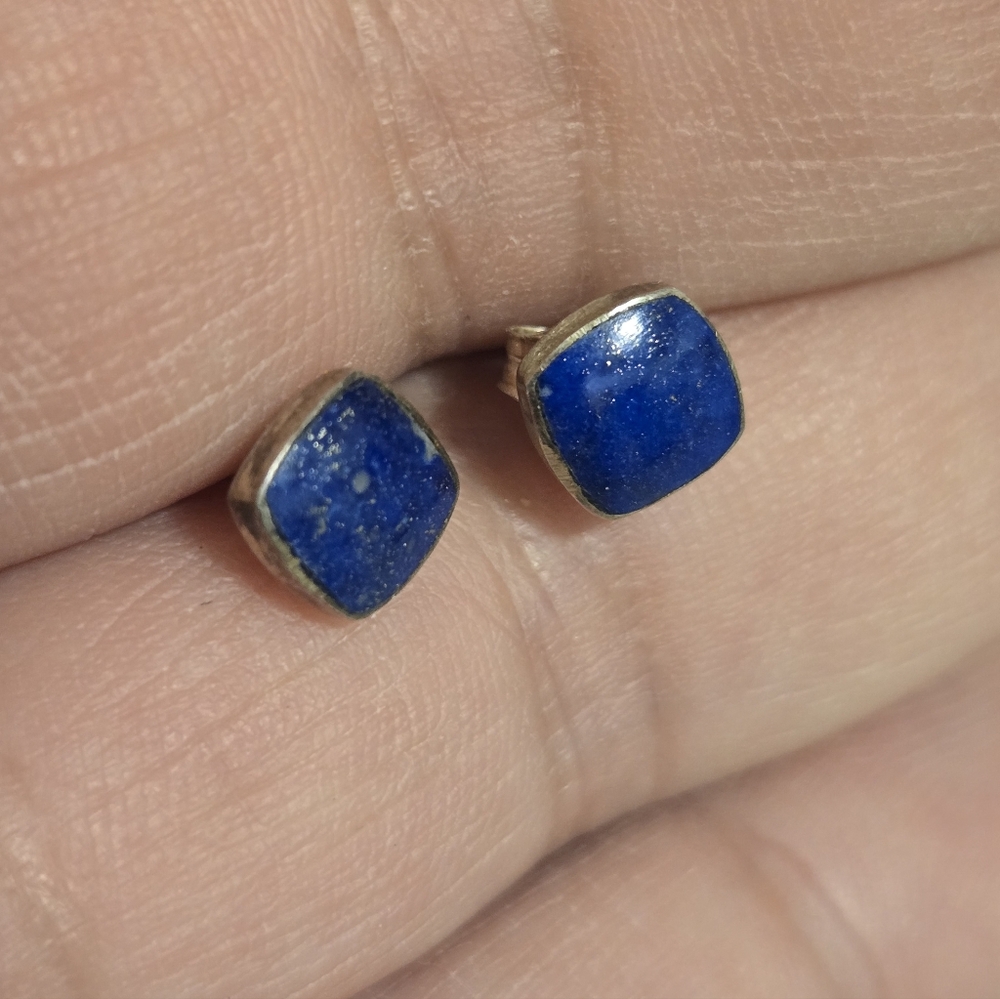 Sterling Silver And Blue Stone Stud Earrings